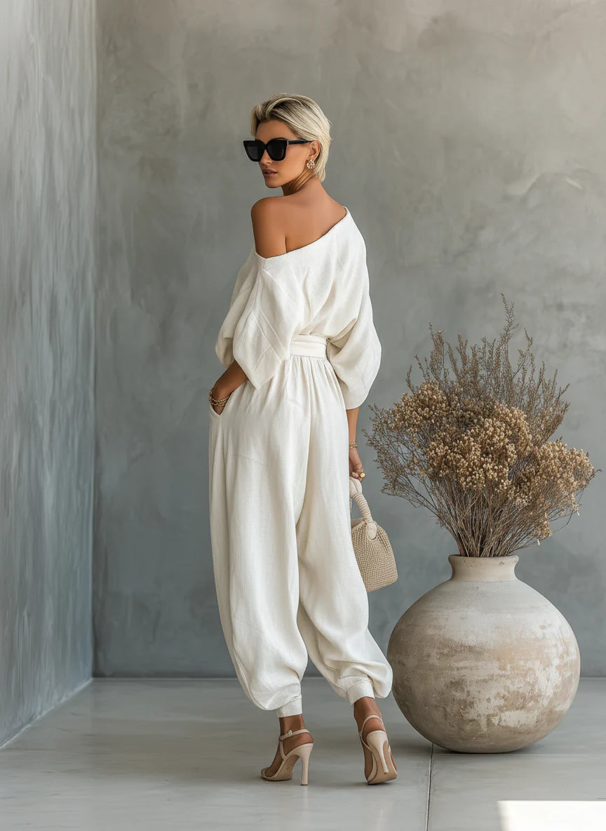 Vespera | Set Donna Top Spalle Scoperte e Pantalone Largo