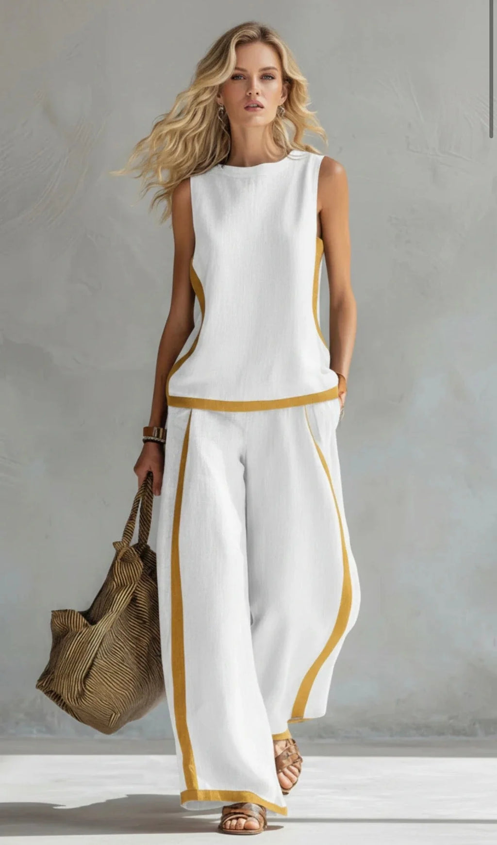 Viola | Completo Donna Due Pezzi Gamba Ampia Bianco