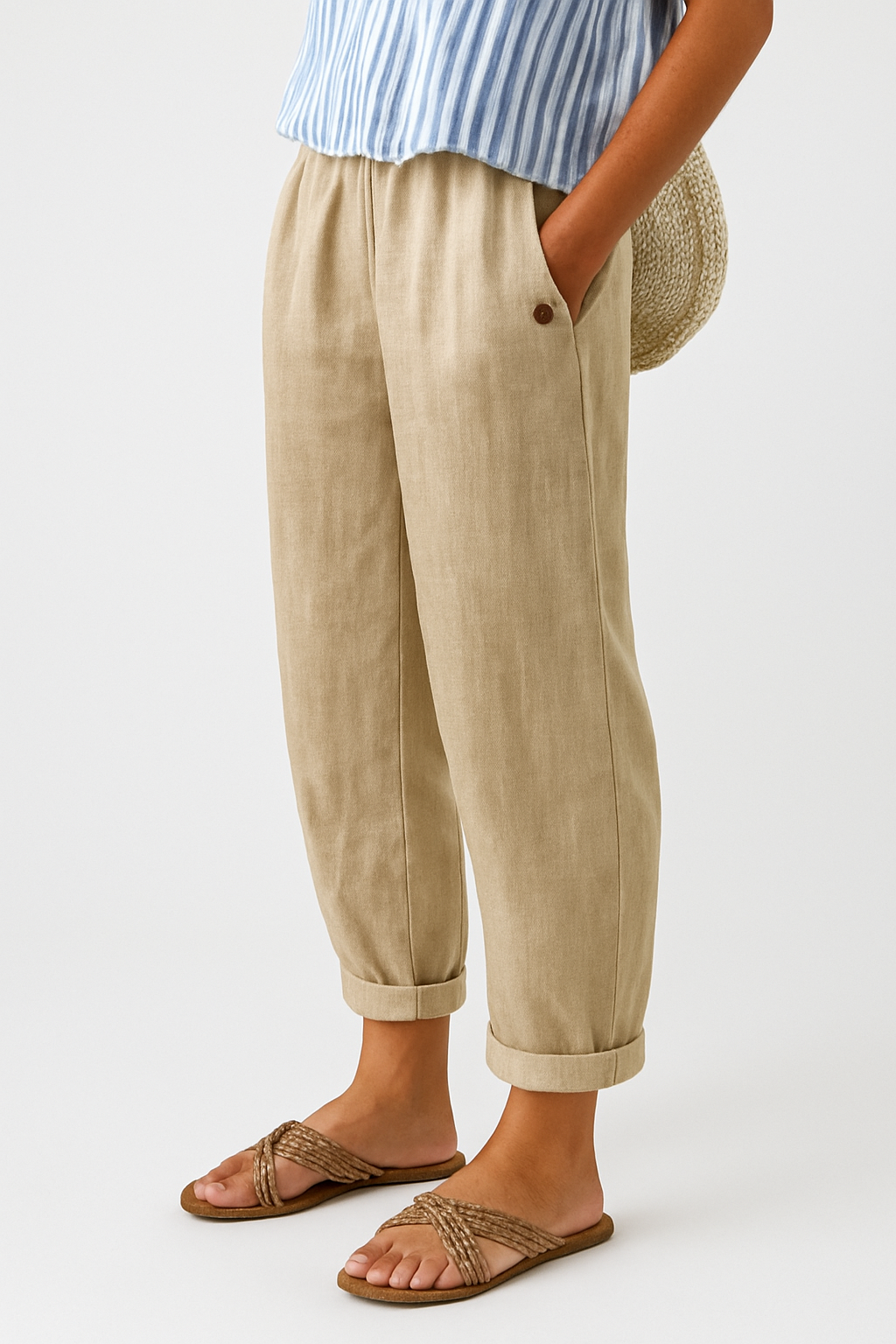 Viola | Pantaloni Donna Estivi Vita Elastica Beige