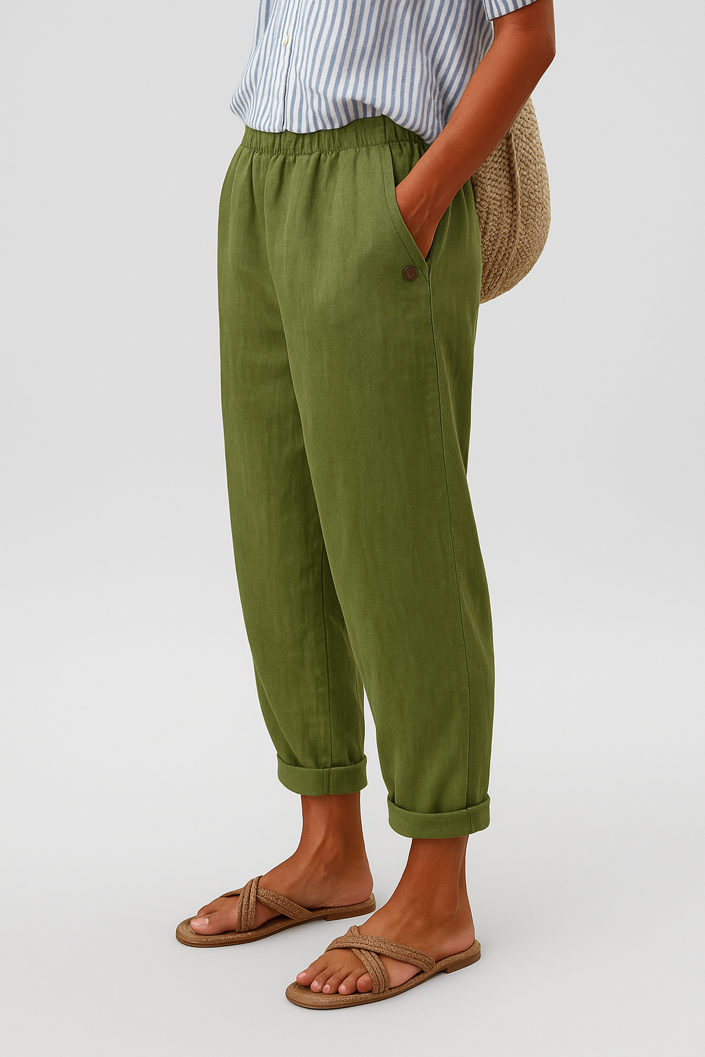 Viola | Pantaloni Donna Estivi Vita Elastica Verde