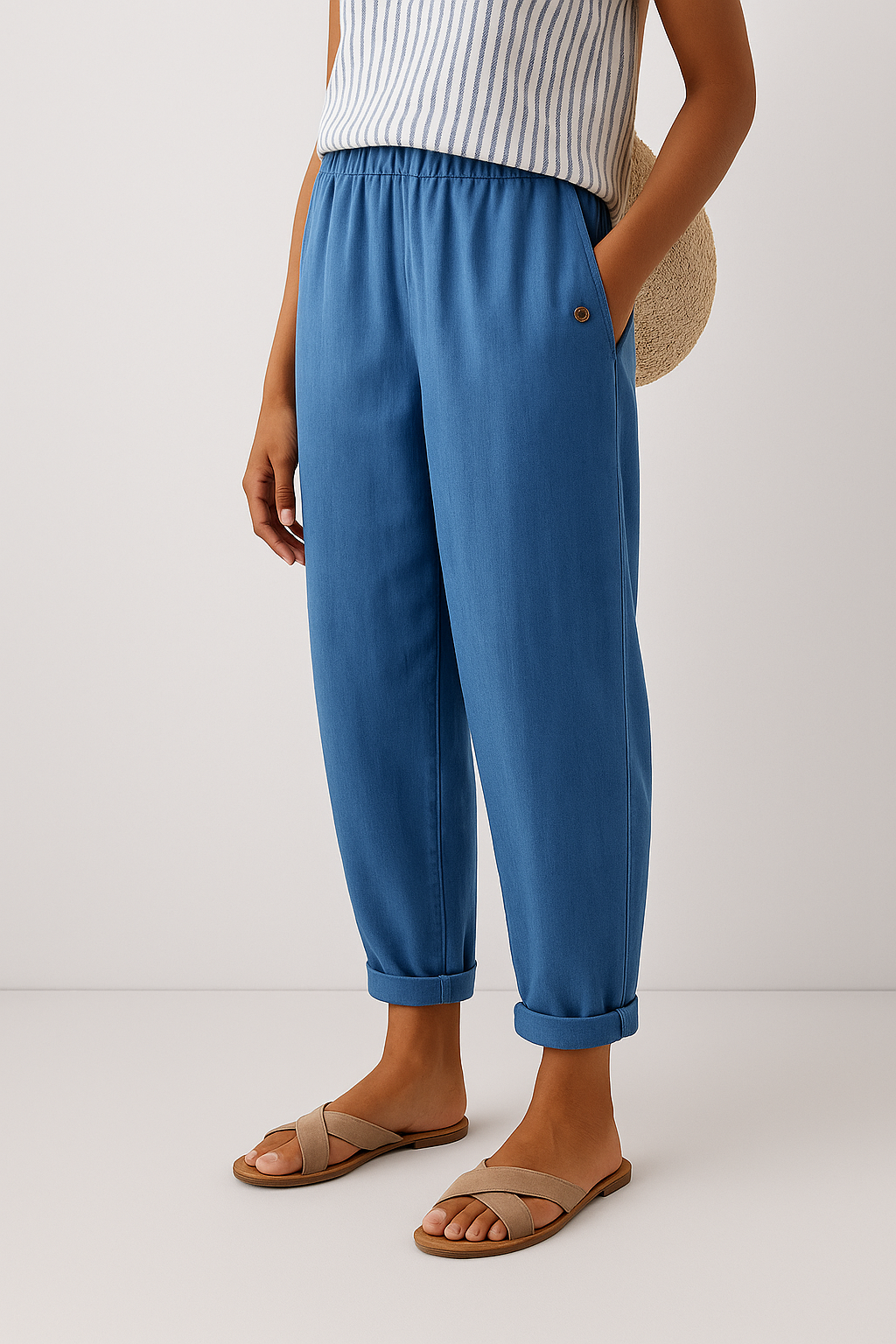 Viola | Pantaloni Donna Estivi Vita Elastica Blu
