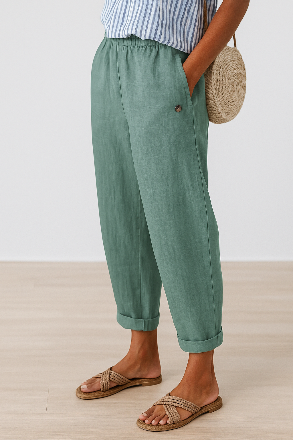 Viola | Pantaloni Donna Estivi Vita Elastica Verde Chiaro