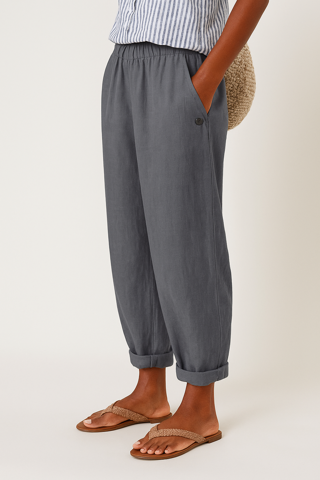 Viola | Pantaloni Donna Estivi Vita Elastica Grigio