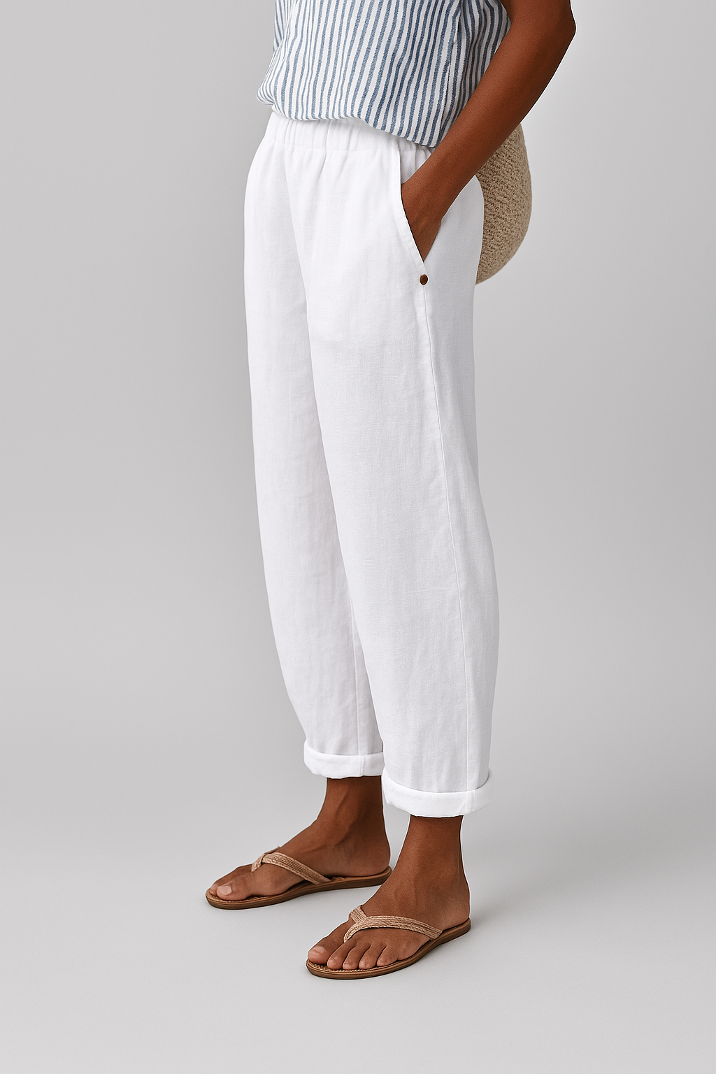Viola | Pantaloni Donna Estivi Vita Elastica Bianco