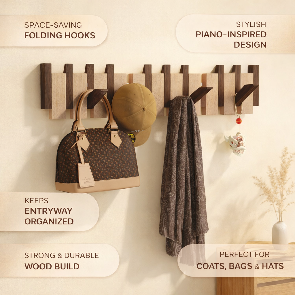 Wall Coat Rack with Folding Space-Saving Design for Entryway - Image 5