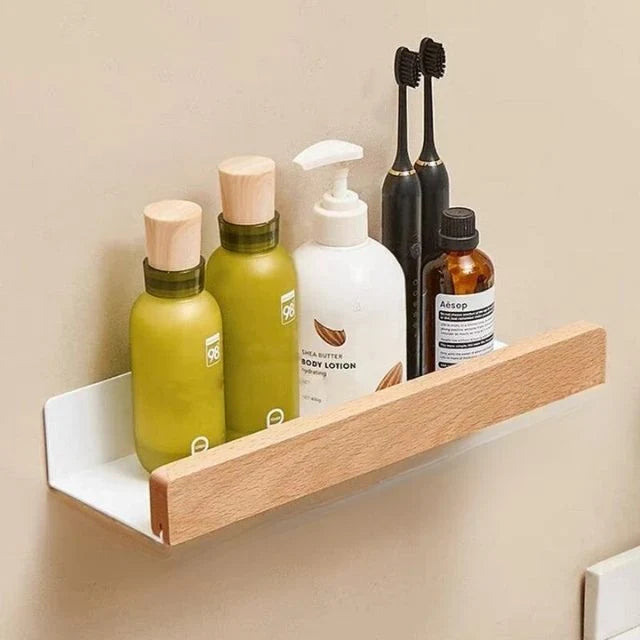 Wall Mounted Floating Shelves with Wooden Rail and Metal Bracket for Bathroom Storage - Image 10