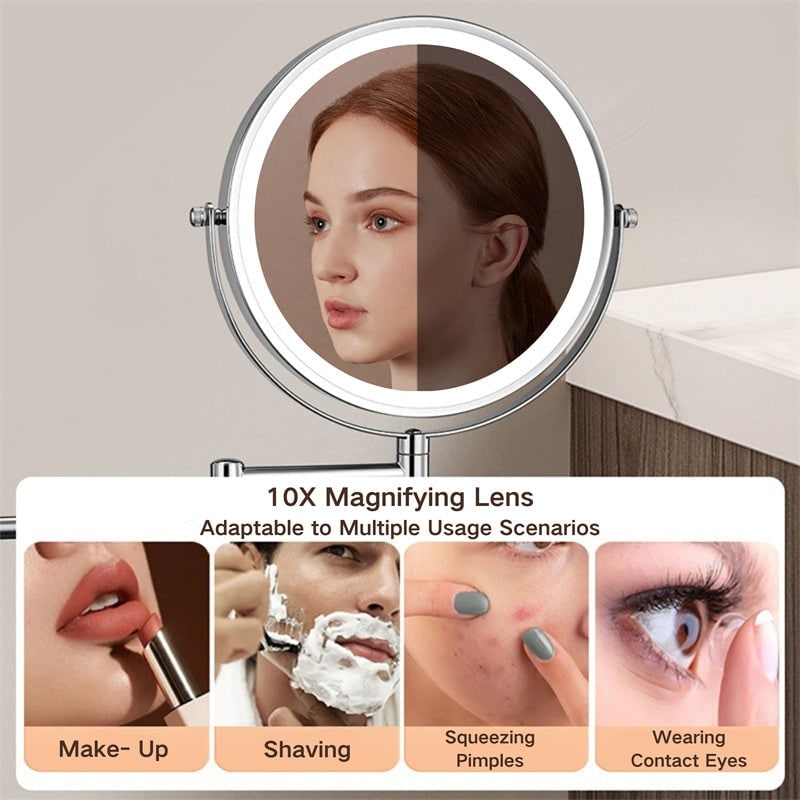Wall Mounted Vanity Mirror with LED Lights Magnification and Extendable Folding Arm - Image 2