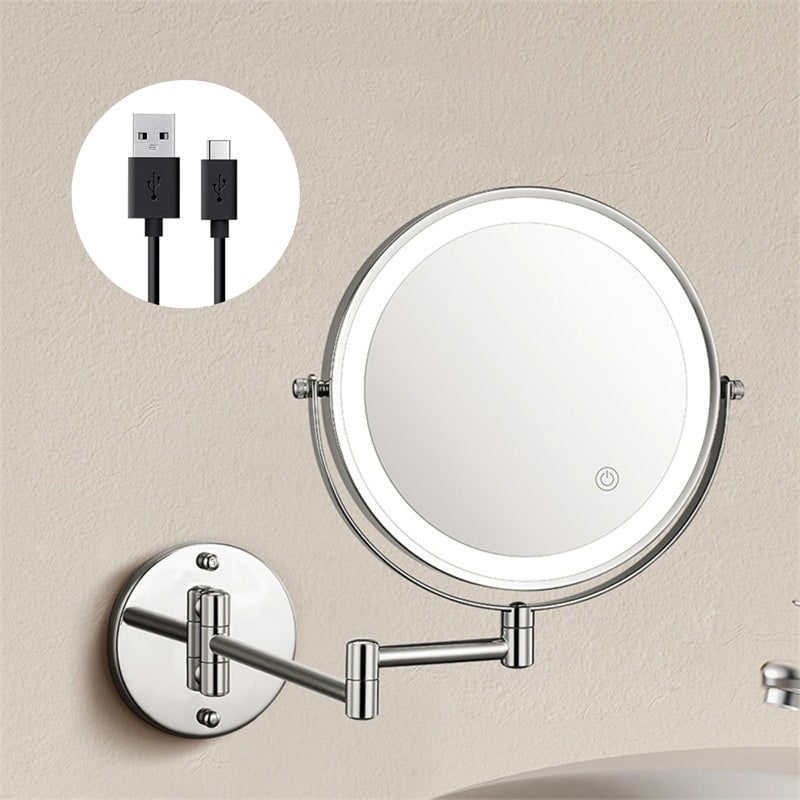 Wall Mounted Vanity Mirror with LED Lights Magnification and Extendable Folding Arm - Image 8