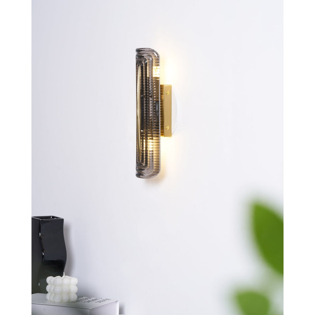Wall Sconce Lighting with Brass Accent and Ribbed Glass Shade - Image 13