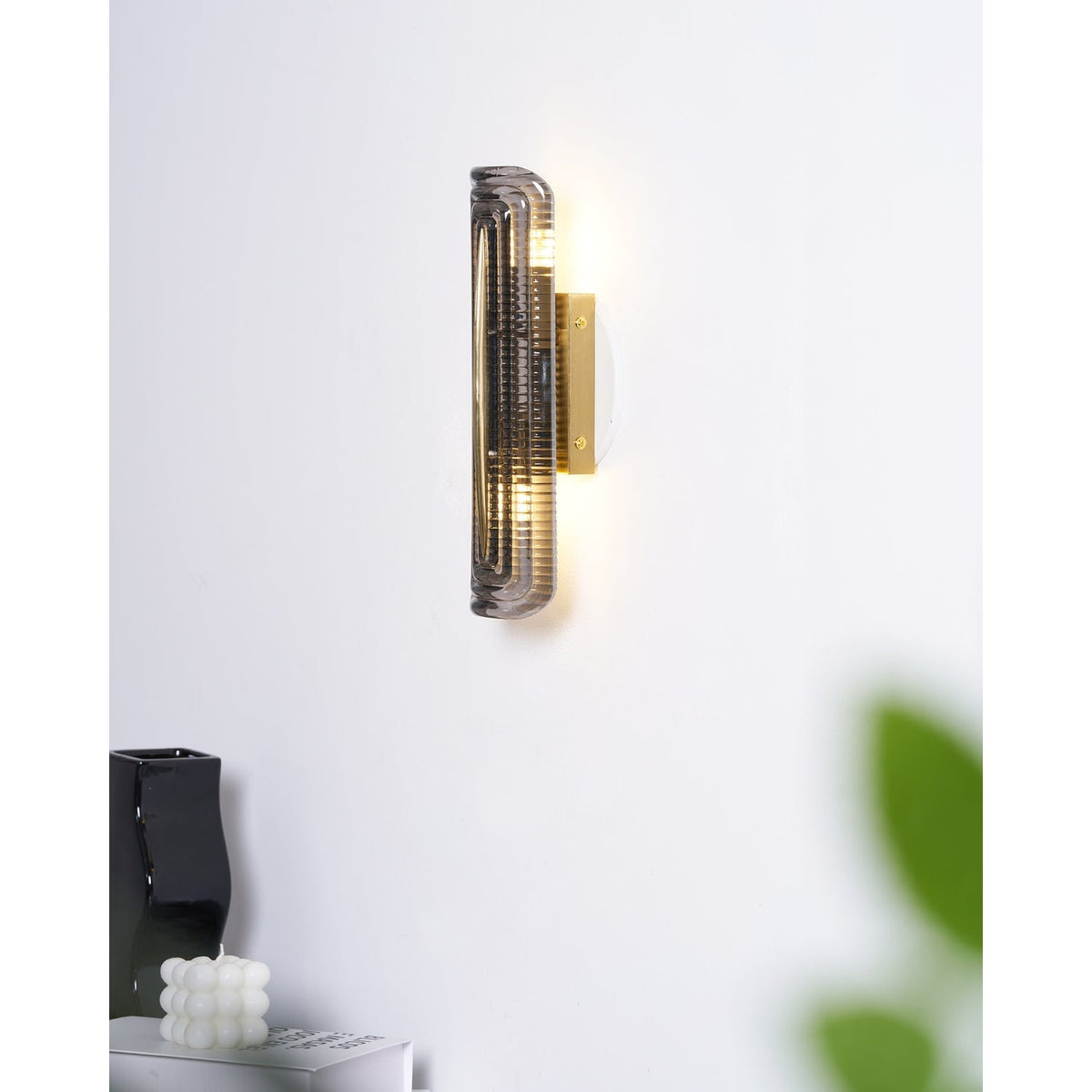 Wall Sconce Lighting with Brass Accent and Ribbed Glass Shade - Image 13