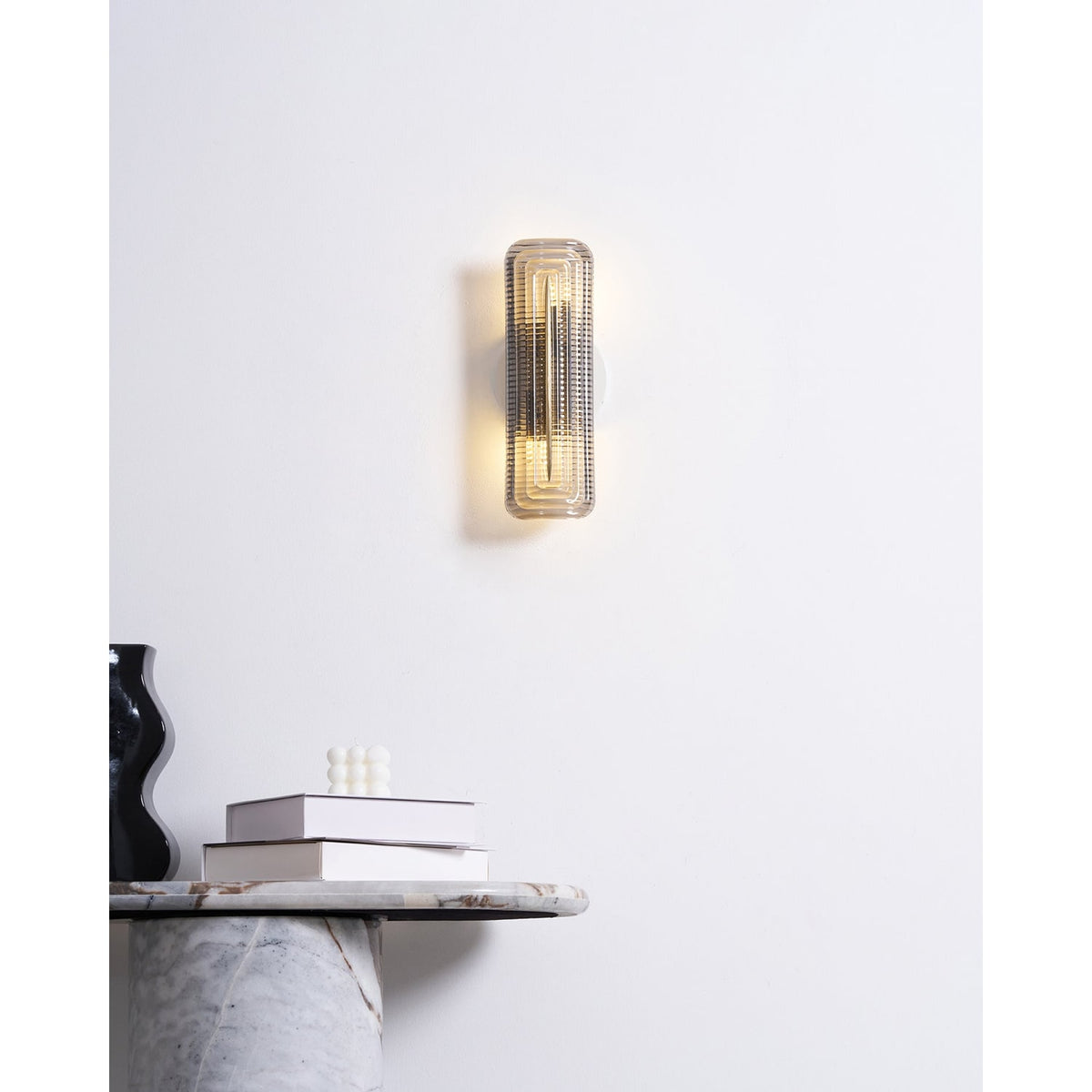 Wall Sconce Lighting with Brass Accent and Ribbed Glass Shade - Image 14