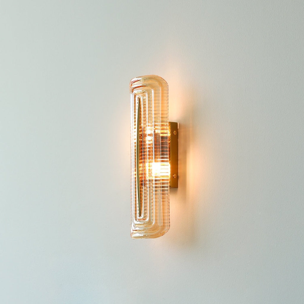 Wall Sconce Lighting with Brass Accent and Ribbed Glass Shade - Image 2