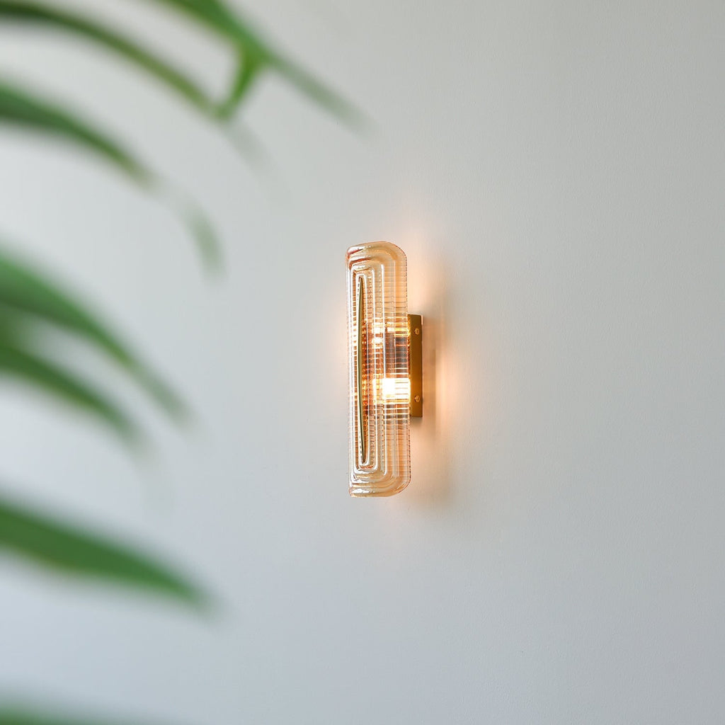 Wall Sconce Lighting with Brass Accent and Ribbed Glass Shade - Image 4
