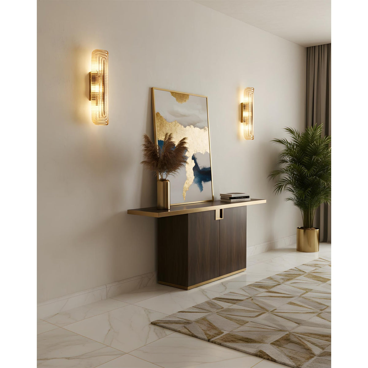 Wall Sconce Lighting with Brass Accent and Ribbed Glass Shade - Image 7