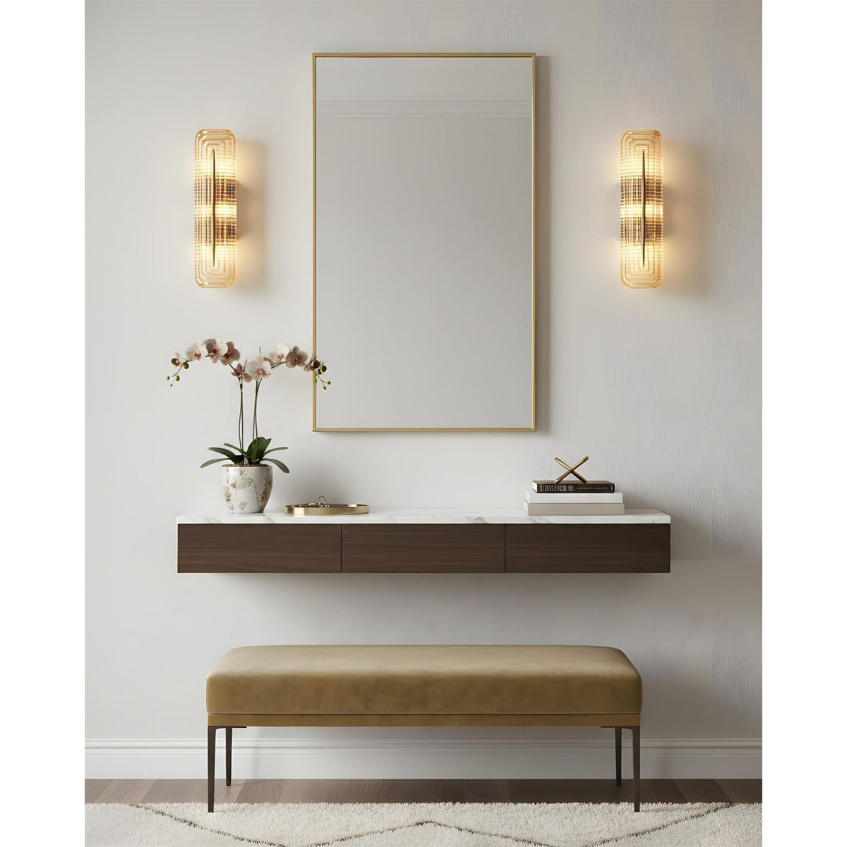 Wall Sconce Lighting with Brass Accent and Ribbed Glass Shade - Image 9