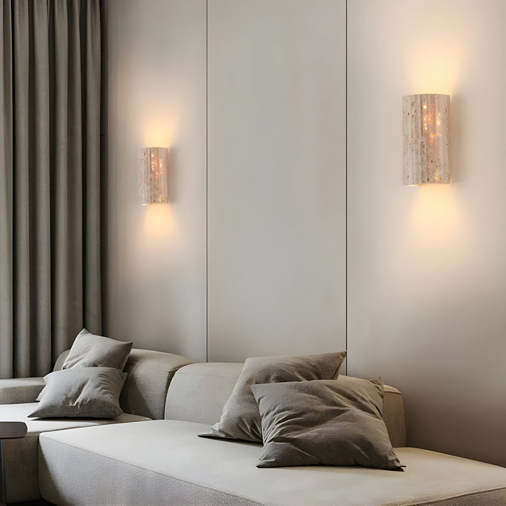 Wall Sconce Lighting with Travertine Stone Fluted Shade and Contemporary Design - Image 3