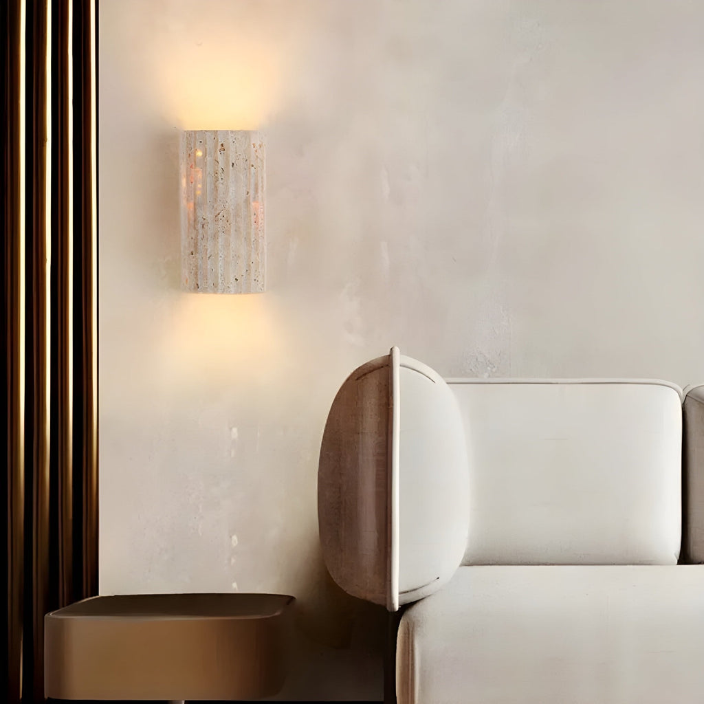 Wall Sconce Lighting with Travertine Stone Fluted Shade and Contemporary Design - Image 4