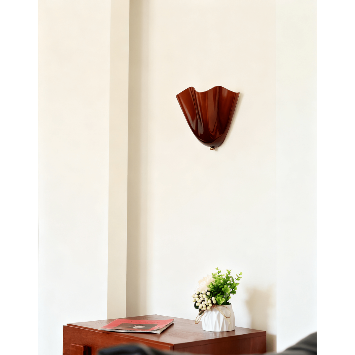 Wall Sconce Lighting with Wavy Glass Shade and Brass Finial - Image 3
