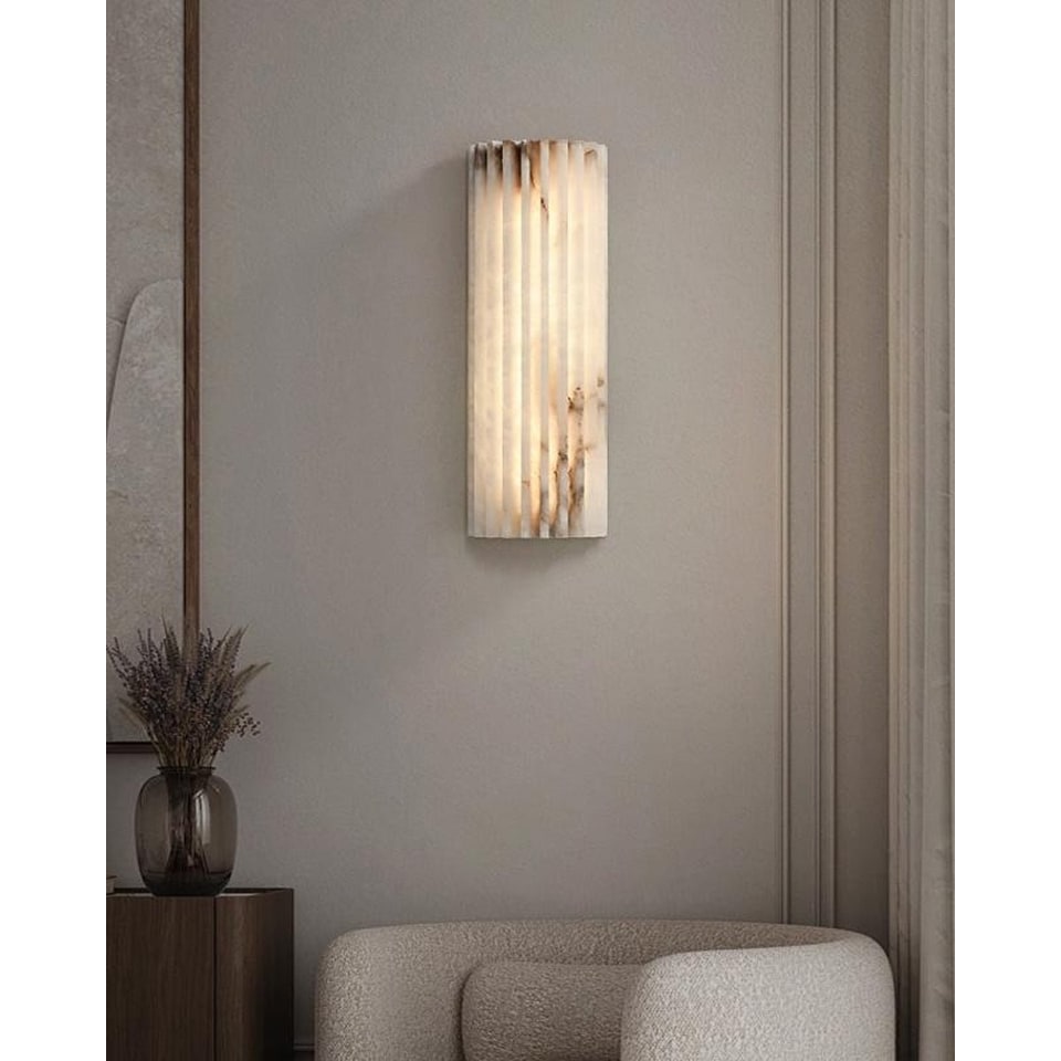 Wall Sconce Natural Alabaster Stone and Vertical Fluted Design - Image 10