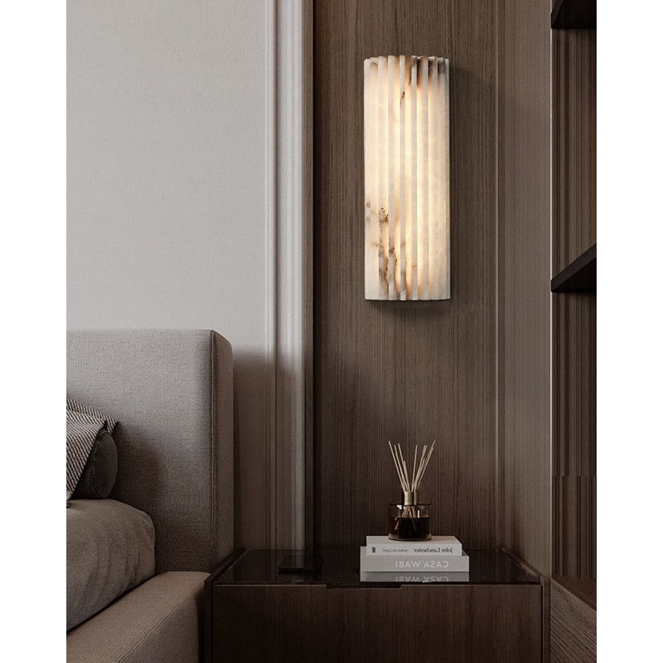 Wall Sconce Natural Alabaster Stone and Vertical Fluted Design - Image 11