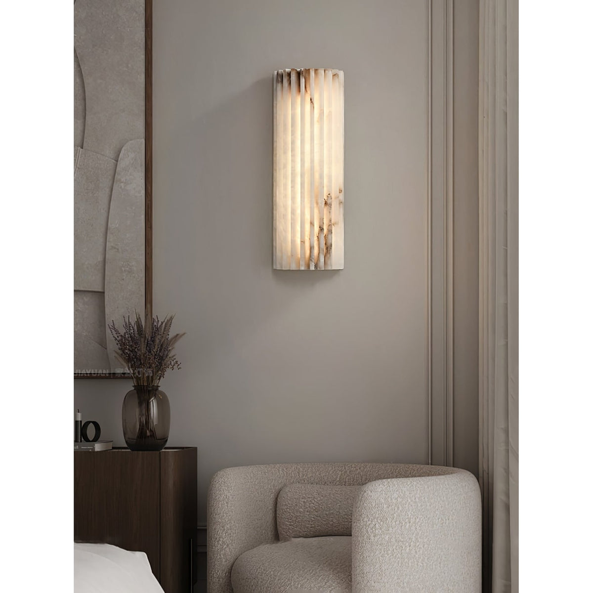 Wall Sconce Natural Alabaster Stone and Vertical Fluted Design - Image 12