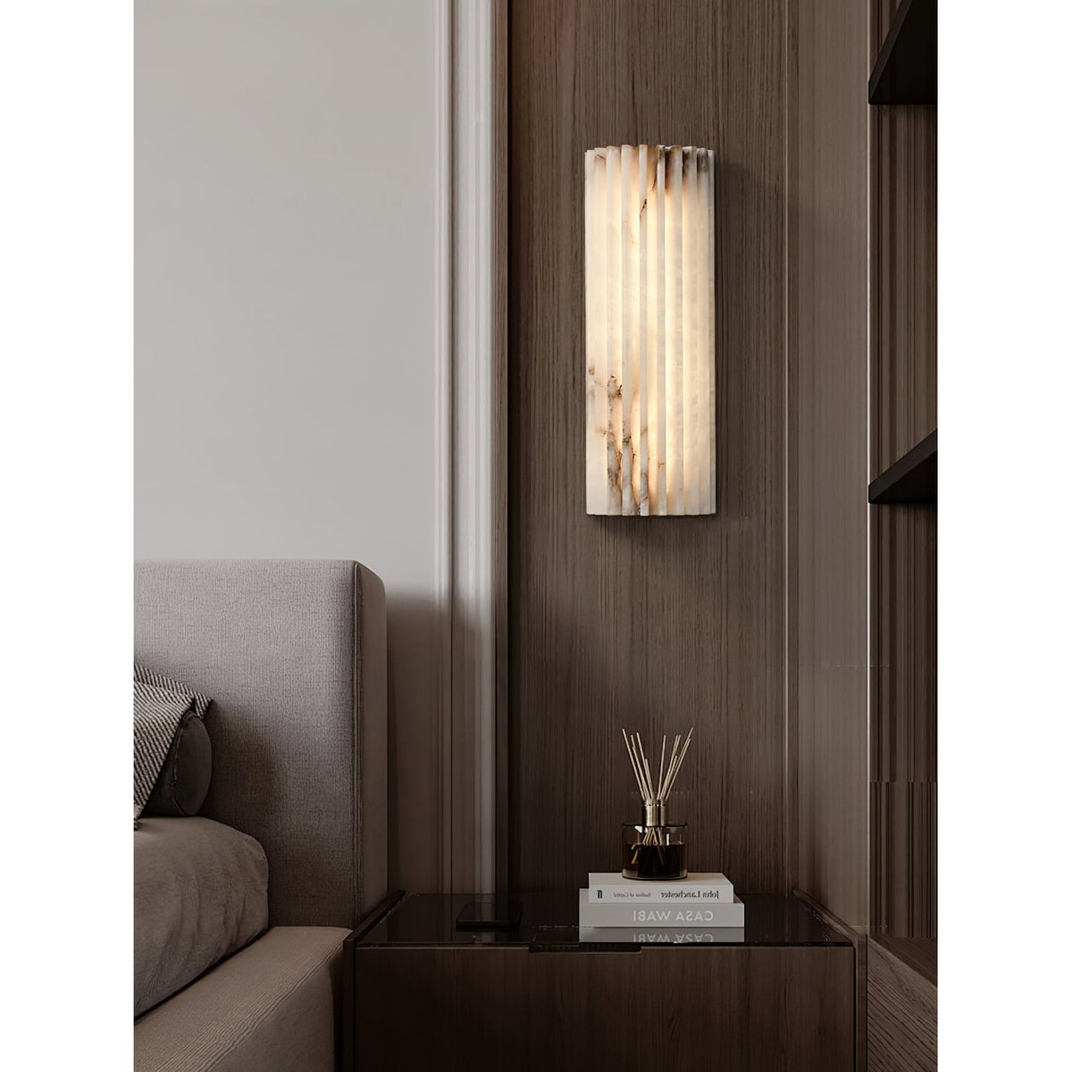 Wall Sconce Natural Alabaster Stone and Vertical Fluted Design - Image 13