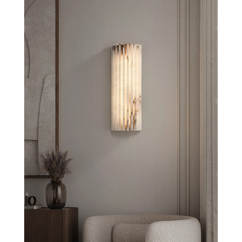 Wall Sconce Natural Alabaster Stone and Vertical Fluted Design - Image 14