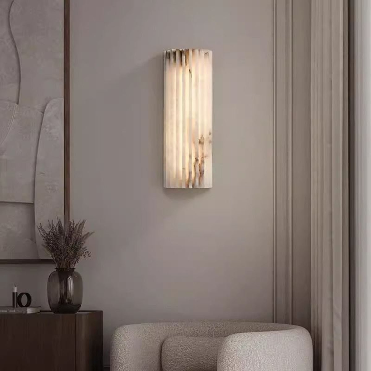 Wall Sconce Natural Alabaster Stone and Vertical Fluted Design - Image 16