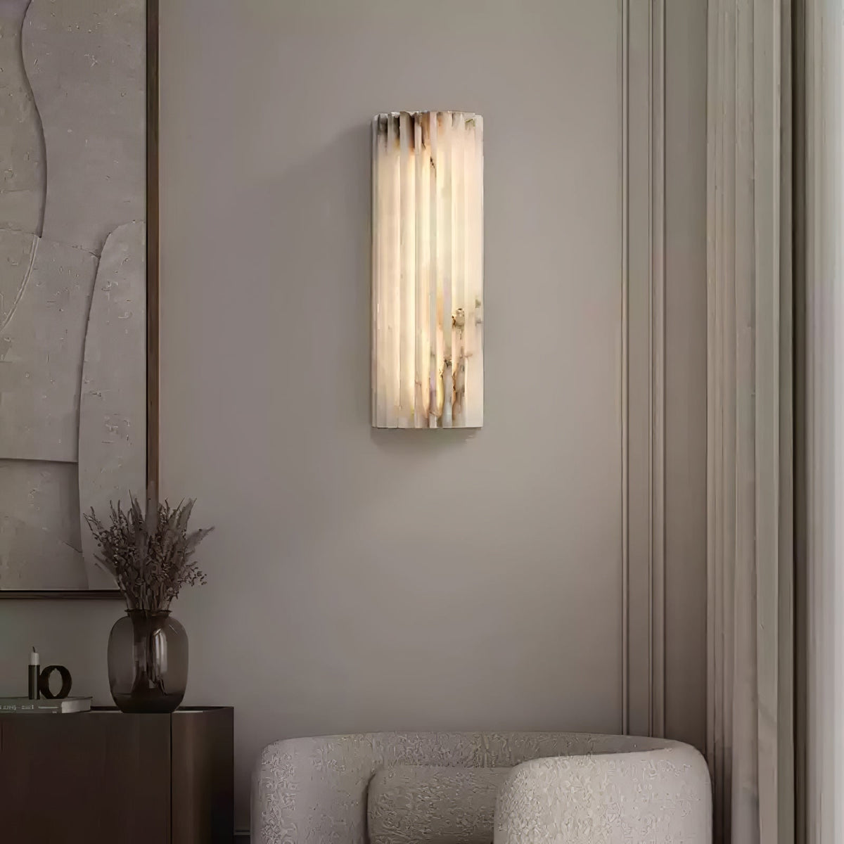 Wall Sconce Natural Alabaster Stone and Vertical Fluted Design - Image 2