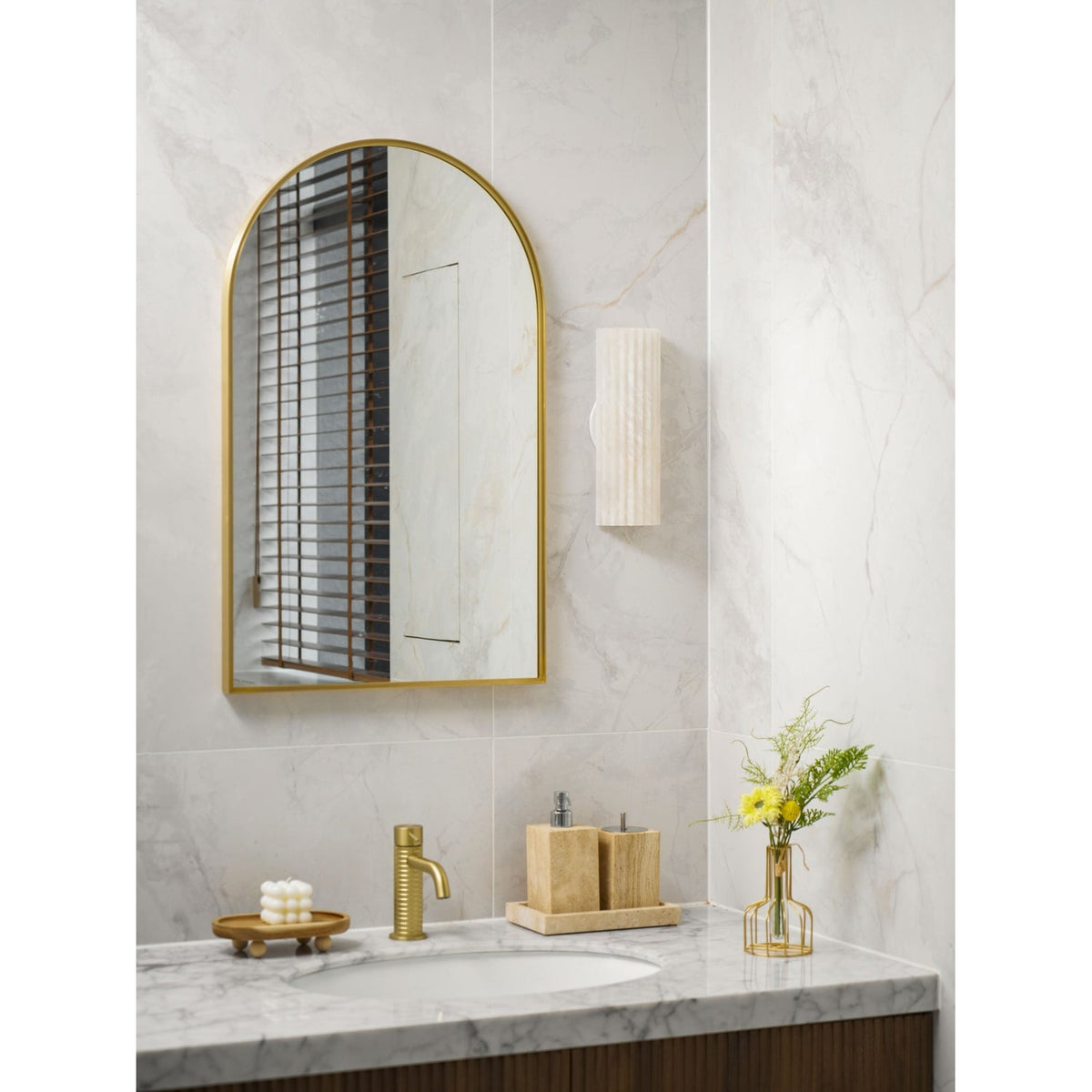 Wall Sconce Natural Alabaster Stone and Vertical Fluted Design - Image 24