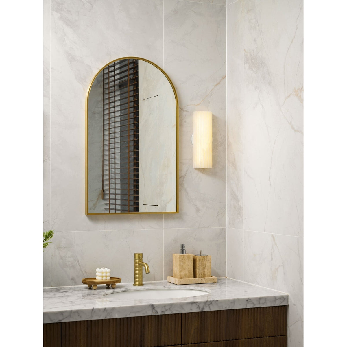Wall Sconce Natural Alabaster Stone and Vertical Fluted Design - Image 26