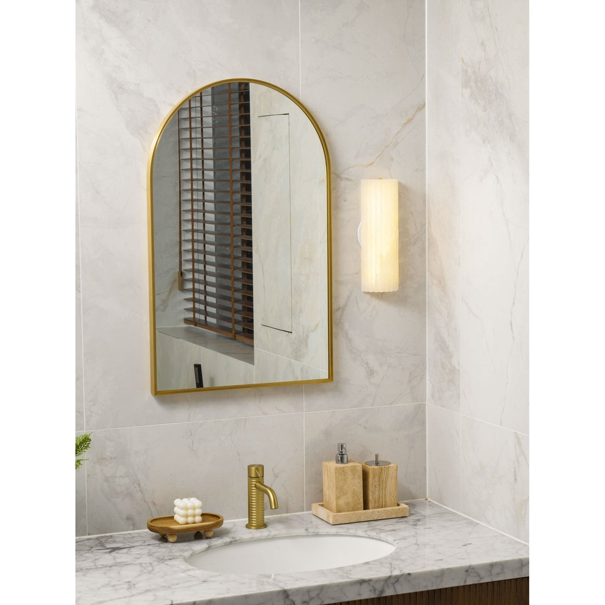 Wall Sconce Natural Alabaster Stone and Vertical Fluted Design - Image 27