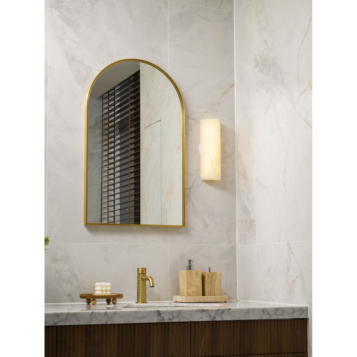 Wall Sconce Natural Alabaster Stone and Vertical Fluted Design - Image 28