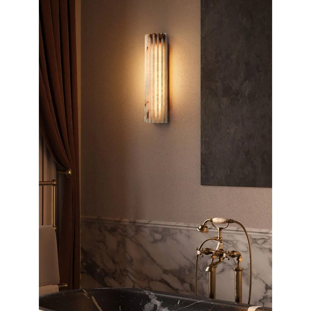 Wall Sconce Natural Alabaster Stone and Vertical Fluted Design - Image 31
