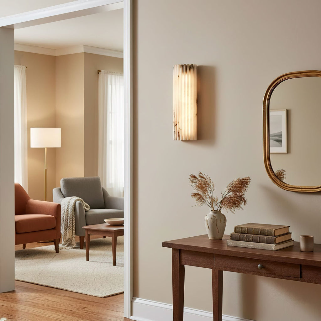 Wall Sconce Natural Alabaster Stone and Vertical Fluted Design - Image 34