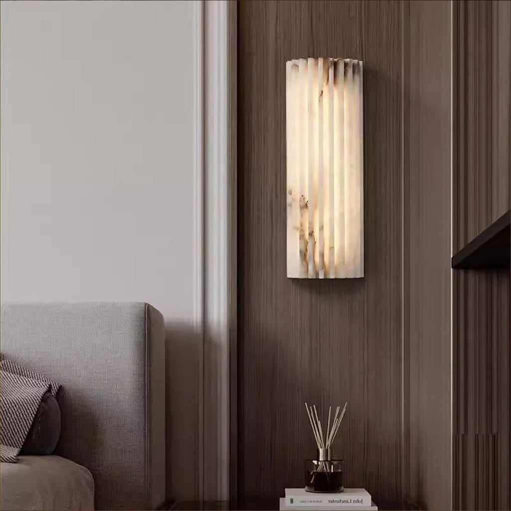 Wall Sconce Natural Alabaster Stone and Vertical Fluted Design - Image 4