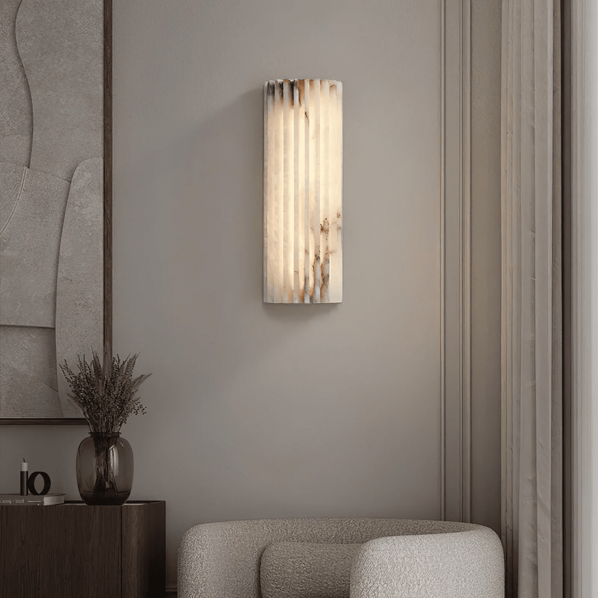 Wall Sconce Natural Alabaster Stone and Vertical Fluted Design - Image 46
