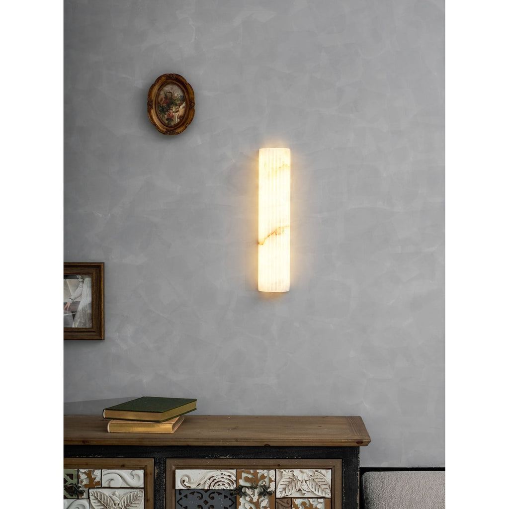 Wall Sconce Natural Alabaster Stone and Vertical Fluted Design - Image 49