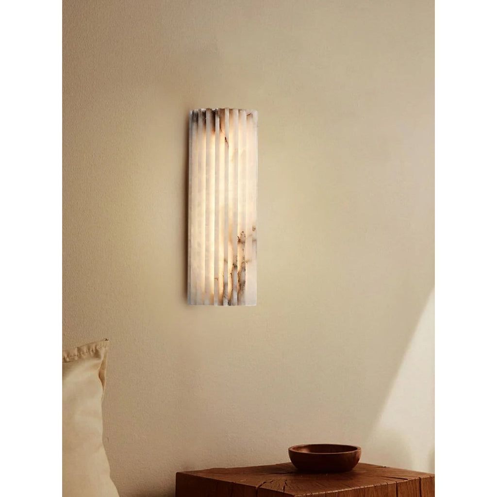 Wall Sconce Natural Alabaster Stone and Vertical Fluted Design - Image 5