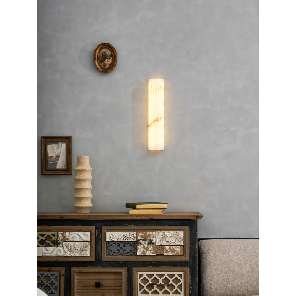 Wall Sconce Natural Alabaster Stone and Vertical Fluted Design - Image 51