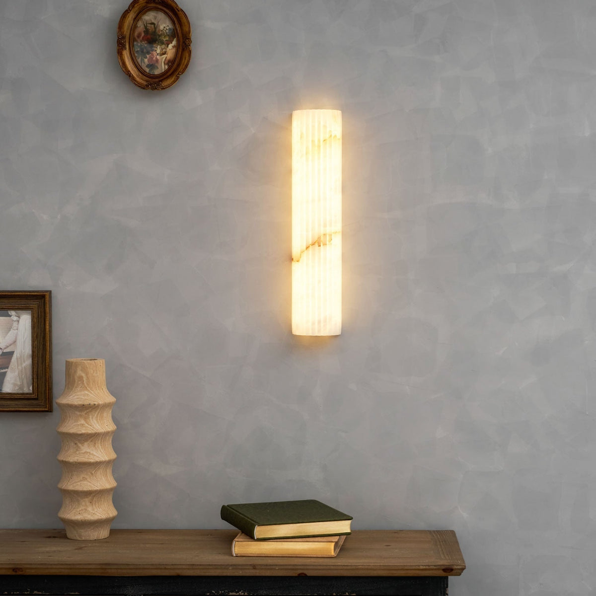 Wall Sconce Natural Alabaster Stone and Vertical Fluted Design - Image 52