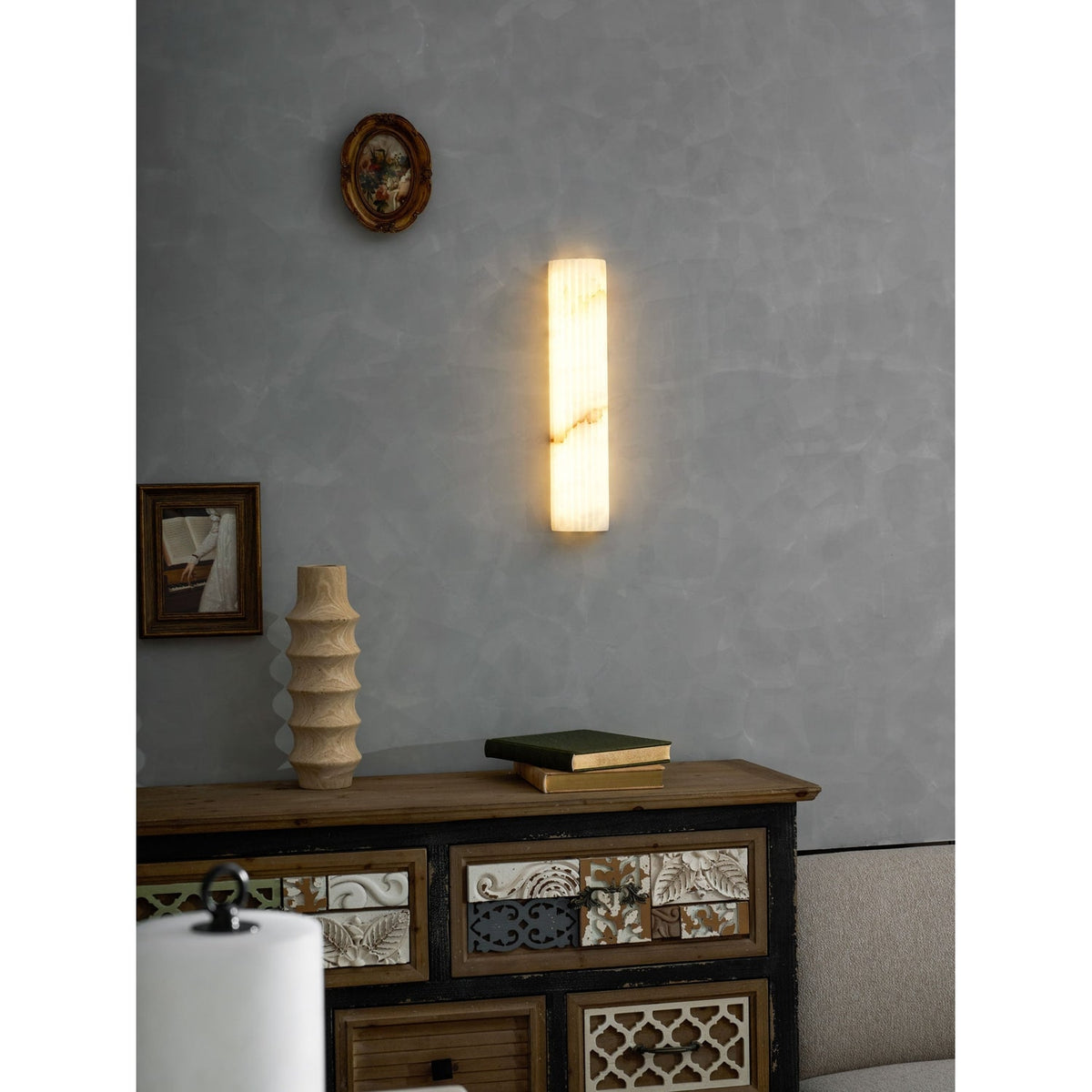 Wall Sconce Natural Alabaster Stone and Vertical Fluted Design - Image 53