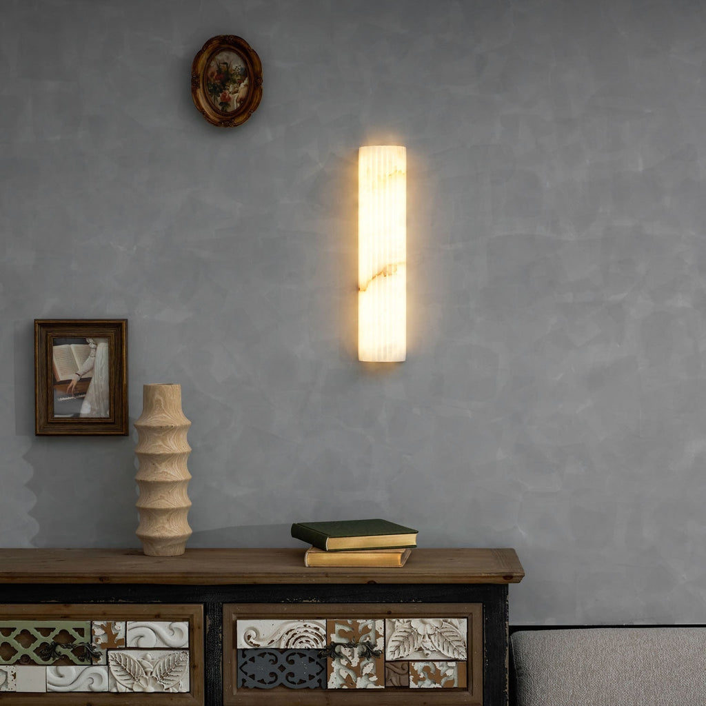 Wall Sconce Natural Alabaster Stone and Vertical Fluted Design - Image 54