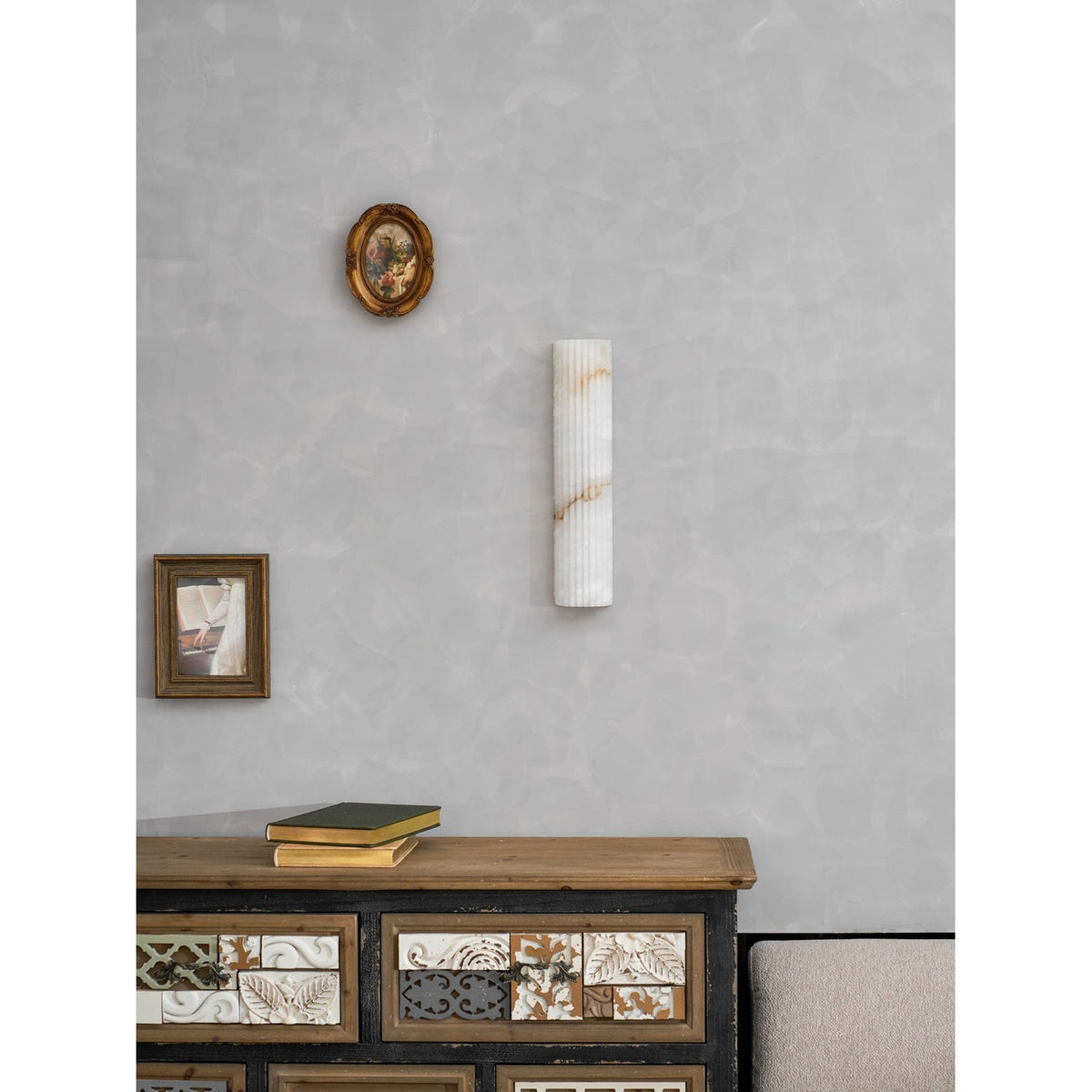 Wall Sconce Natural Alabaster Stone and Vertical Fluted Design - Image 58