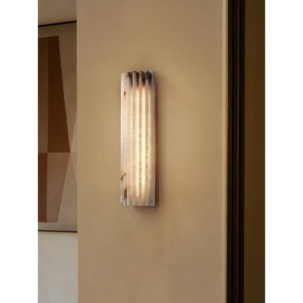 Wall Sconce Natural Alabaster Stone and Vertical Fluted Design - Image 6