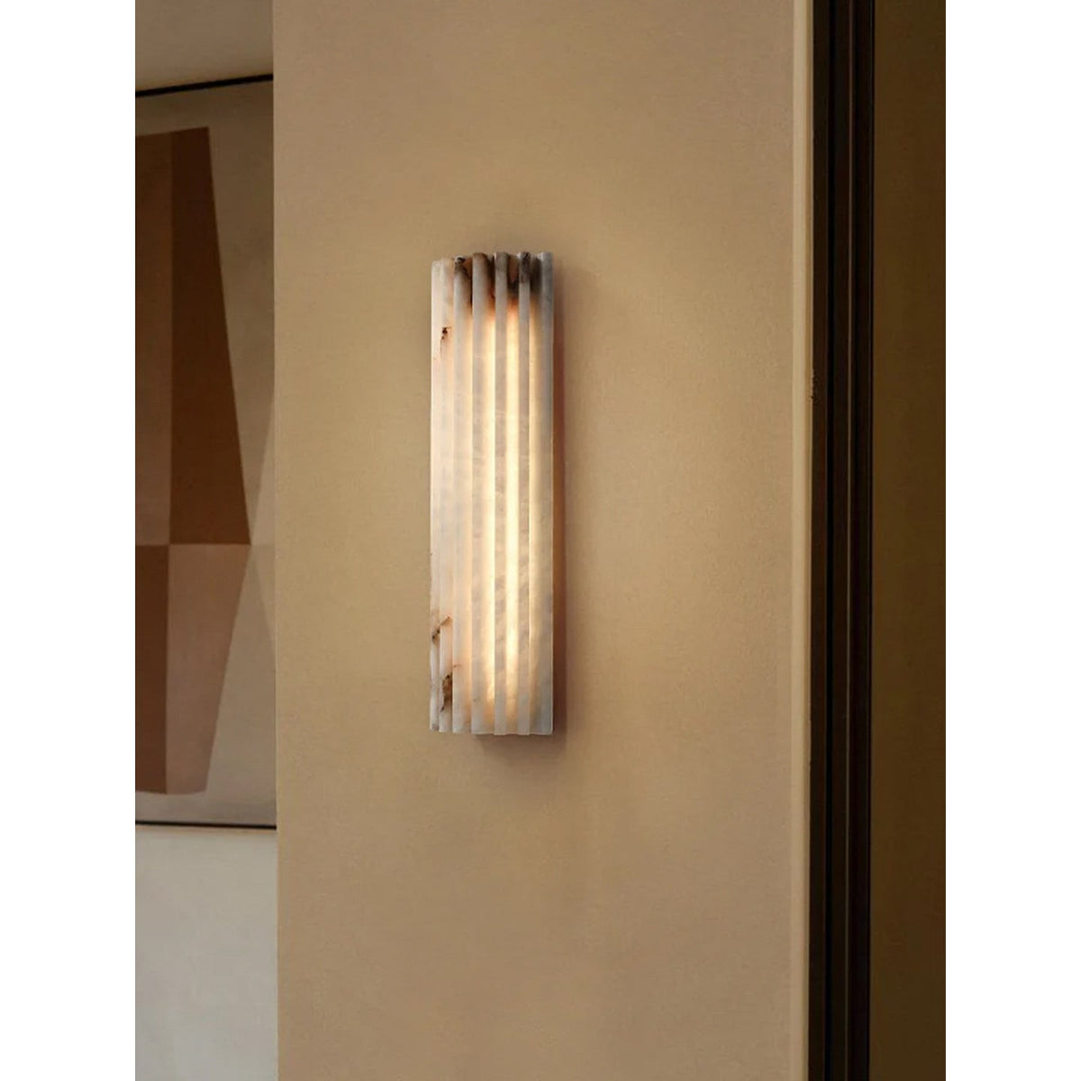 Wall Sconce Natural Alabaster Stone and Vertical Fluted Design - Image 6