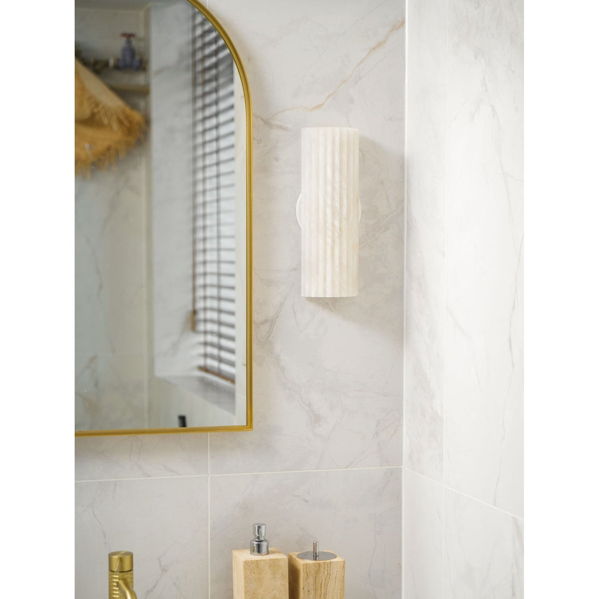Wall Sconce Natural Alabaster Stone and Vertical Fluted Design - Image 8