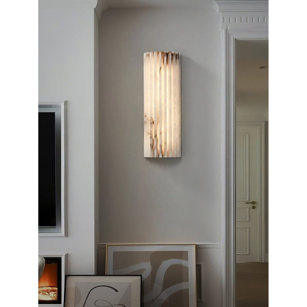 Wall Sconce Natural Alabaster Stone and Vertical Fluted Design - Image 9
