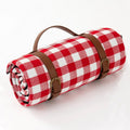Waterproof Picnic Blanket with Faux Leather Carrying Strap and Checkered Pattern - Image 1