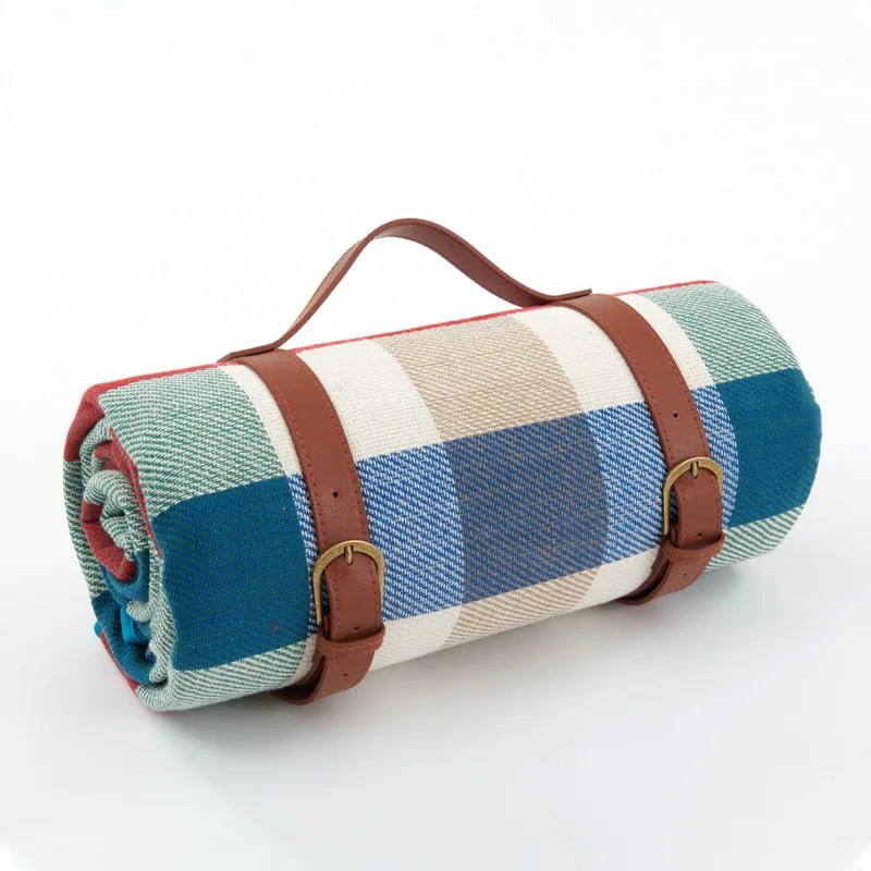 Waterproof Picnic Blanket with Faux Leather Carrying Strap and Checkered Pattern - Image 13